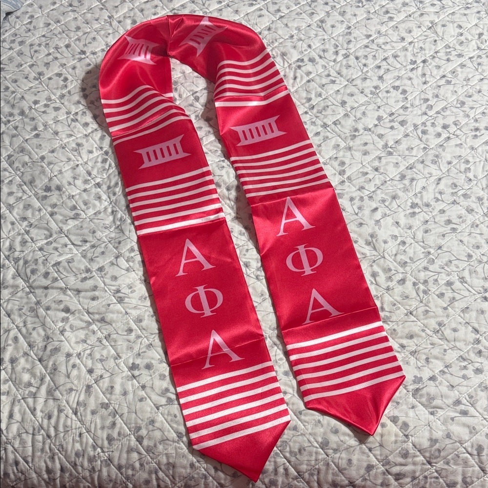 Pinkish Red and White Greek Letter Alpha Phi Alpha Stole